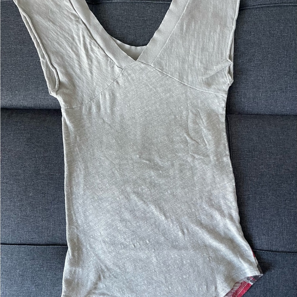 Free People Gray and Red Floral Short Sleeve Top - Picture 9 of 13